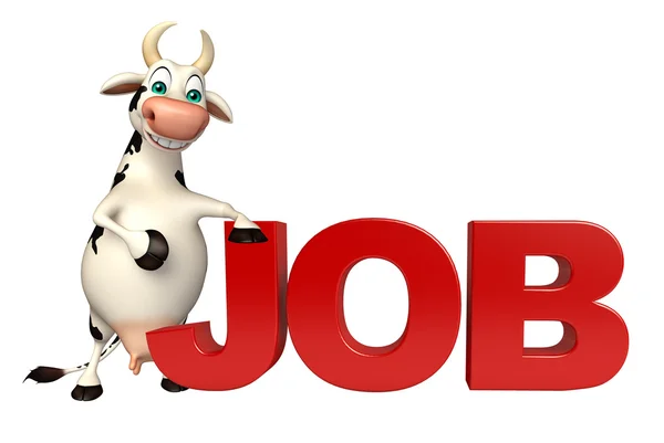 Spaß Kuh Cartoon-Figur mit Job Zeichen lizenzfreie Stockfotos
