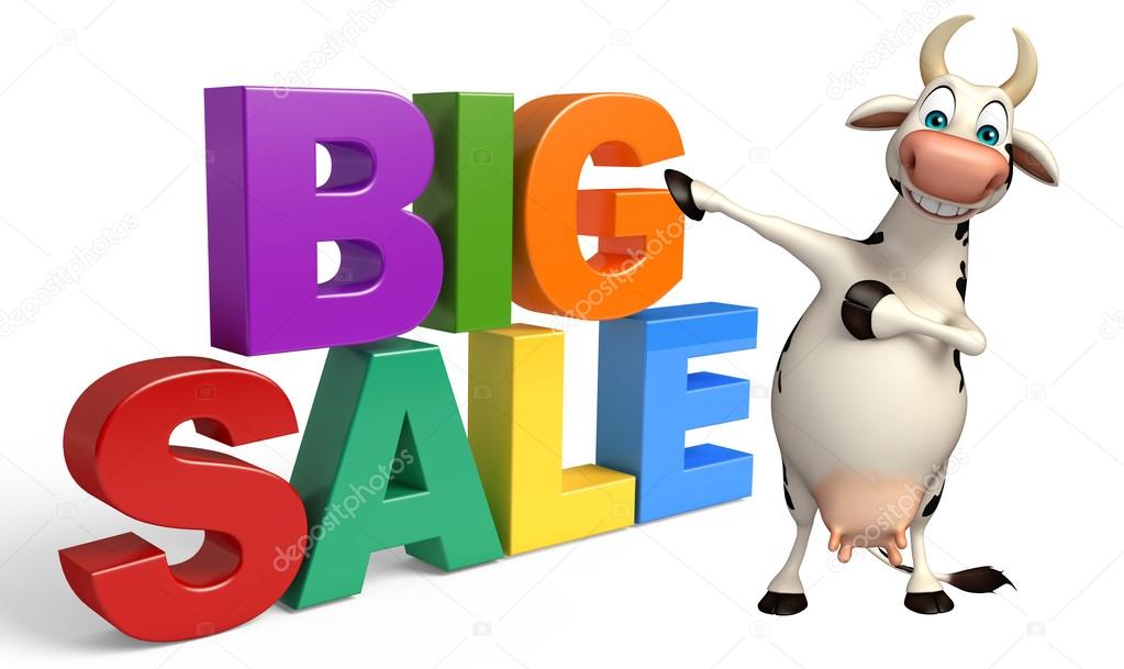 cute Cow cartoon character with big sale 