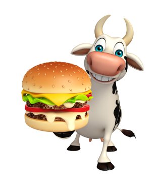 İnek çizgi film karakteri ile burger 