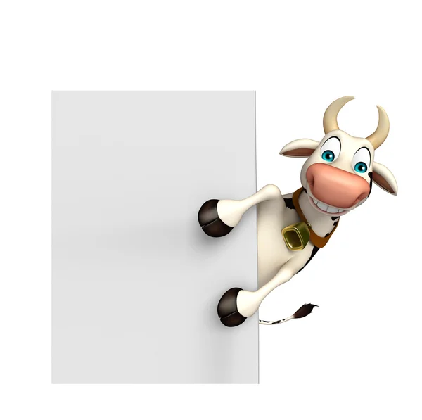 Spaß Kuh Cartoon-Figur mit weißem Brett — Stockfoto