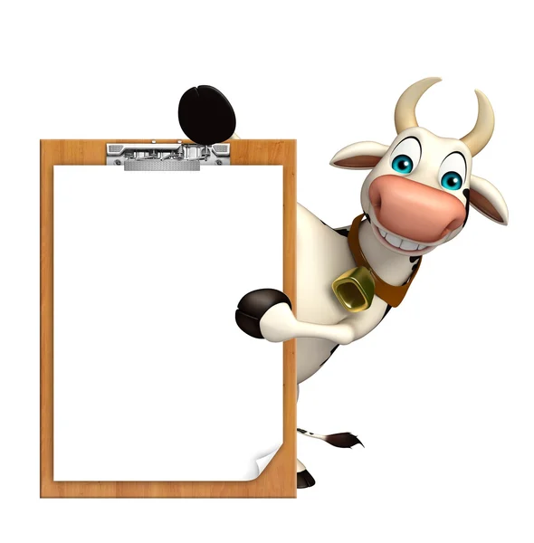 Vaca desenho animado personagem exame pad — Fotografia de Stock