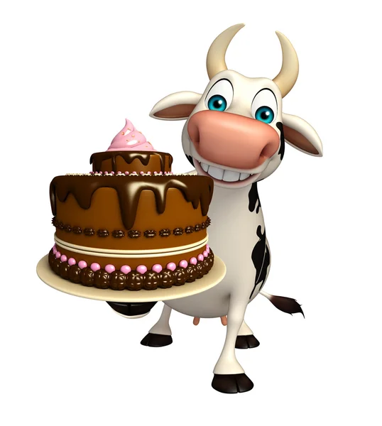 fun Cow cartoon character with cake