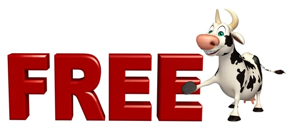 Fun Cow cartoon character with free sign — Stock Photo, Image