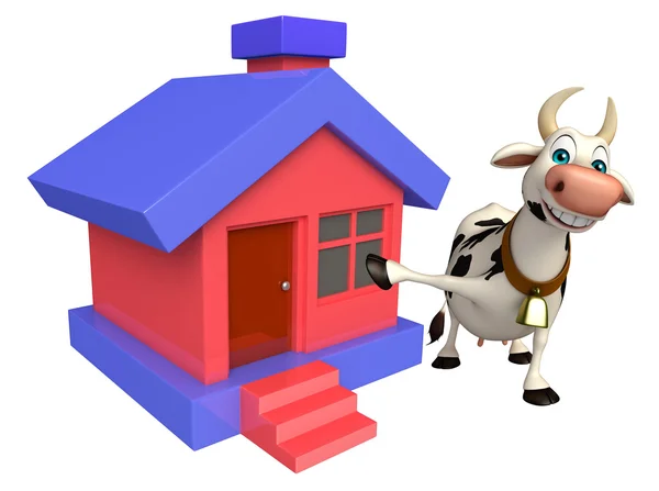 Vaca personaje de dibujos animados con el hogar — Foto de Stock