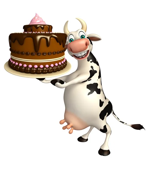 Divertido personagem de desenhos animados Vaca com bolo — Fotografia de Stock