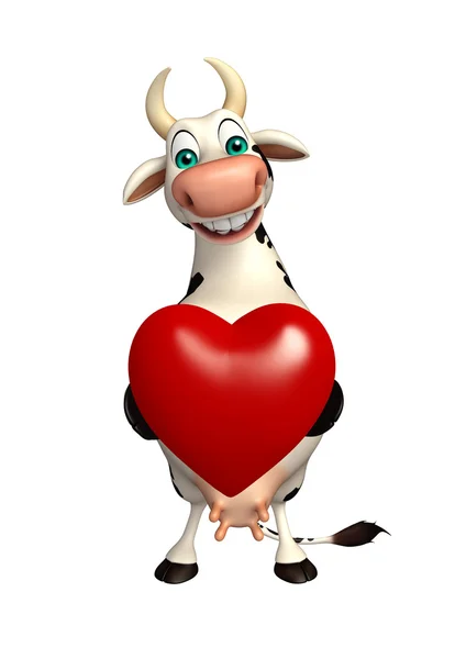 Cartone animato personaggio mucca con cuore — Foto Stock