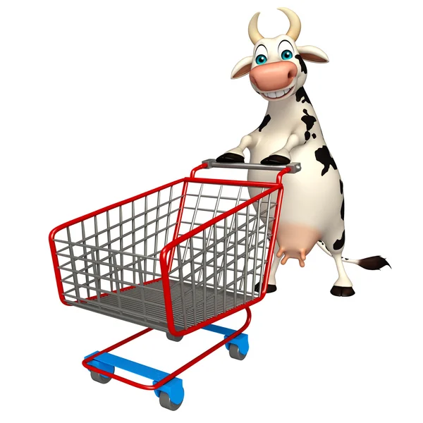 cute Cow cartoon character with trolly