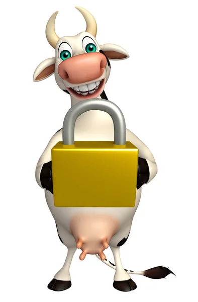 Divertido Vaca personagem de desenho animado com bloqueio — Fotografia de Stock