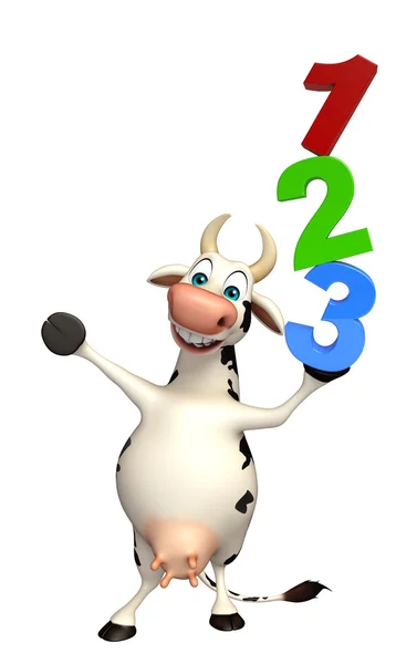 Distracție personaj de desene animate vacă cu 123 semn — Fotografie, imagine de stoc