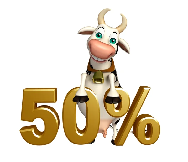 Lindo personaje de dibujos animados de vaca con 50% signo —  Fotos de Stock
