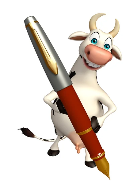 Χαριτωμένο αγελάδα χαρακτήρα κινουμένων σχεδίων με πένα — Φωτογραφία Αρχείου