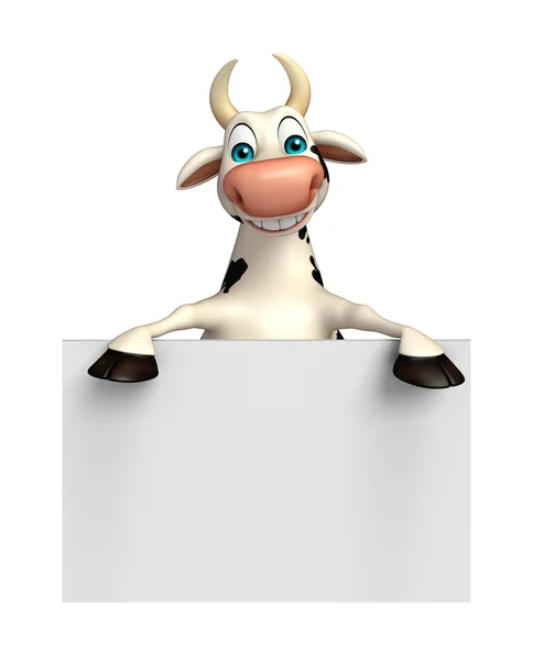Смешной персонаж из мультфильма "Корова" с белой доской — стоковое фото