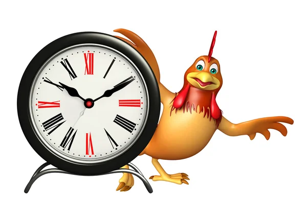 cute Chicken cartoon character with clock