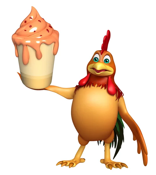 Personaje de dibujos animados de pollo con helado — Foto de Stock