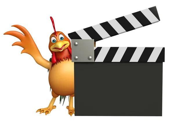 Karakter kartun ayam dengan papan clapper — Stok Foto