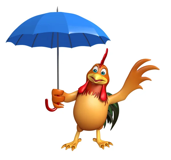 傘で鶏漫画のキャラクター — ストック写真