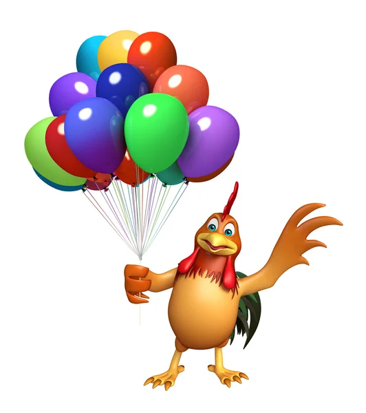 Fun Chicken cartoon character with balloon — Stock Photo, Image