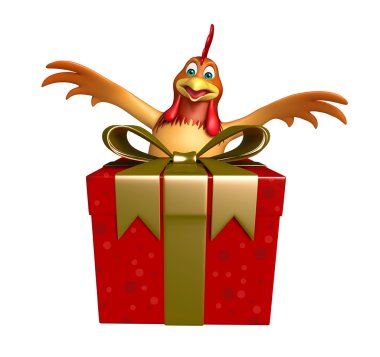 sevimli tavuk çizgi film karakteri ile hediye kutusu 