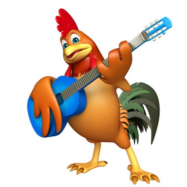 eğlenceli tavuk çizgi film karakteri gitar ile 