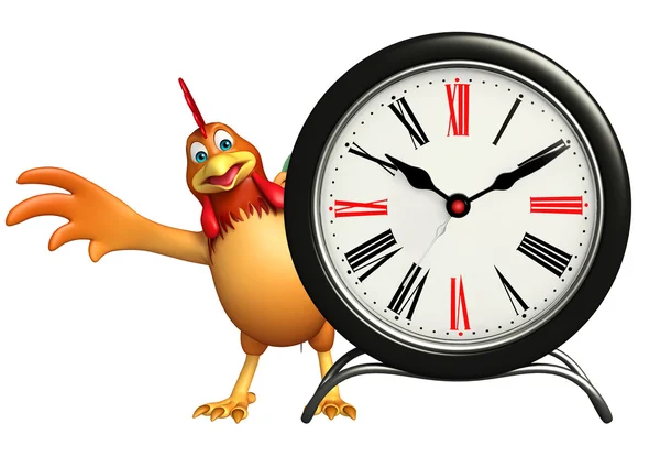 Κοτόπουλο χαρακτήρα κινουμένων σχεδίων με ρολόι — Φωτογραφία Αρχείου