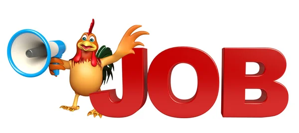 Söt kyckling seriefiguren med högtalare och jobb skylt — Stockfoto