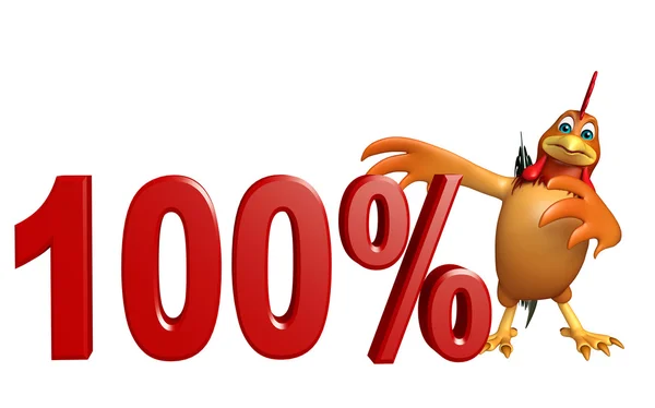 Ładny kreskówka kurczak z 100% znak — Zdjęcie stockowe
