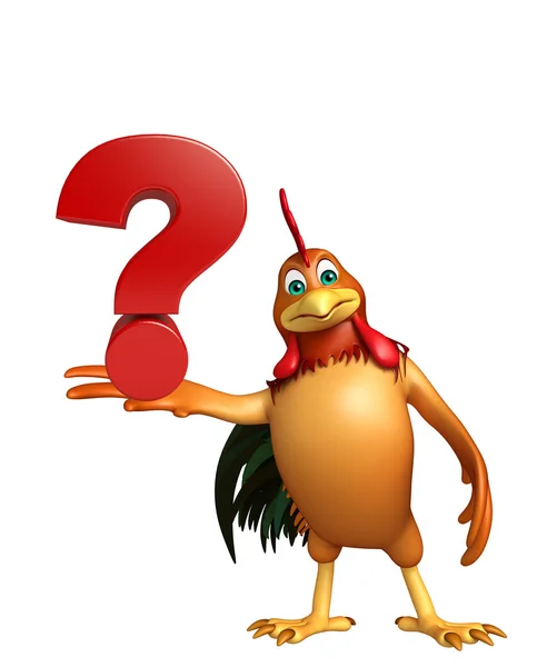 Διασκέδαση κοτόπουλο χαρακτήρα κινουμένων σχεδίων με το σύμβολο του ερωτηματικού — Φωτογραφία Αρχείου