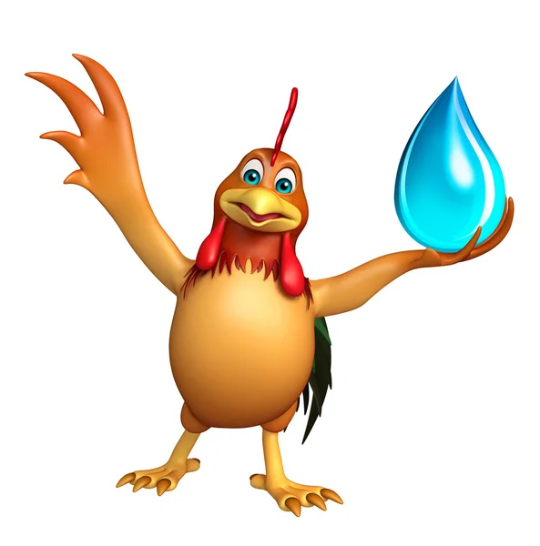 Amusant personnage de dessin animé de poulet avec goutte d'eau — Photo