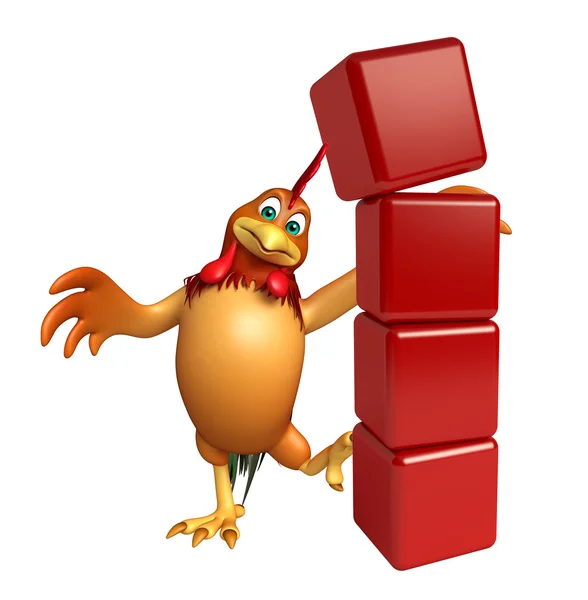 Caráter de desenhos animados de frango com nível — Fotografia de Stock