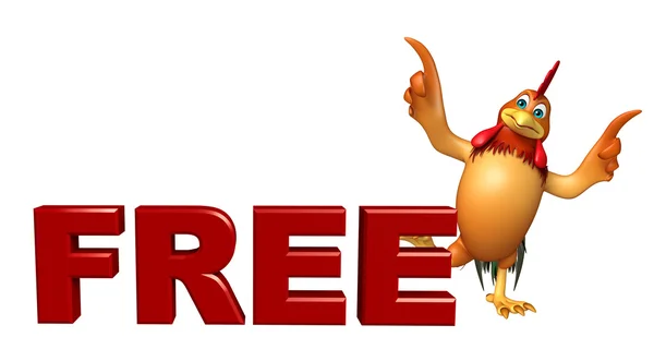 Divertido personagem de desenhos animados de frango com sinal livre — Fotografia de Stock