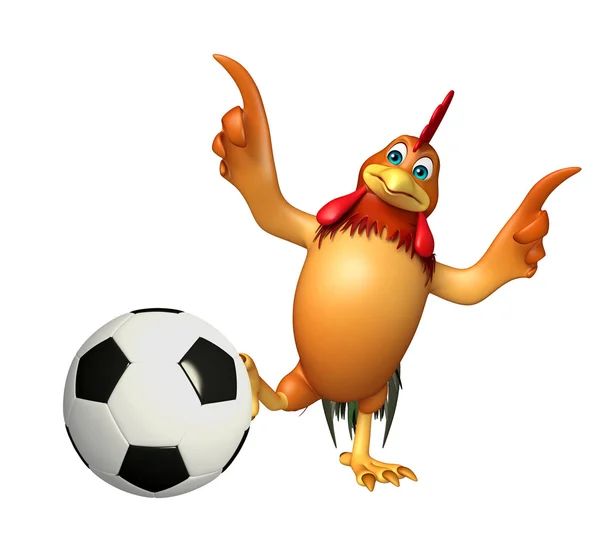 Roztomilý kuřecí kreslená postava s fotbalem — Stock fotografie