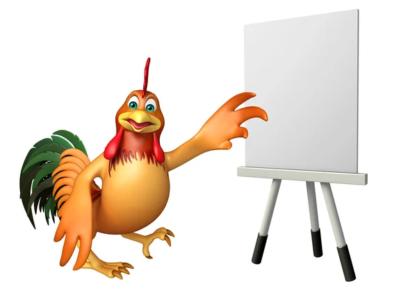 Leuke kip stripfiguur met white-board — Stockfoto