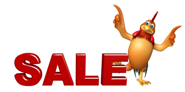 大きな販売サインとかわいい鶏漫画のキャラクター — ストック写真