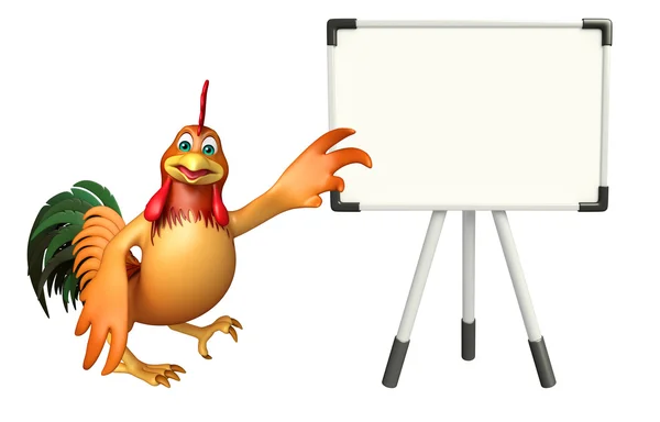 Spaß Huhn Cartoon-Figur mit weißem Brett — Stockfoto