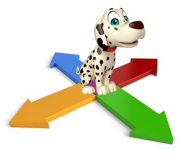 eğlenceli köpek çizgi film karakteri ok işareti ile