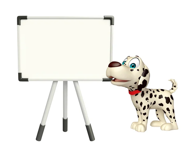 Divertido perro personaje de dibujos animados con pizarra blanca — Foto de Stock