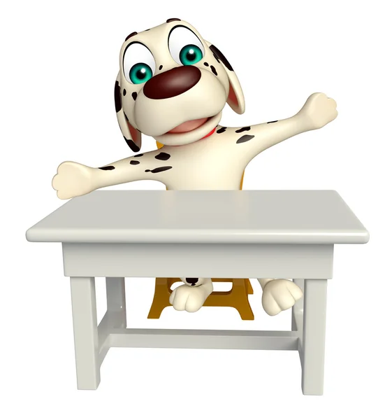 楽しいテーブルと椅子のある犬漫画のキャラクター — ストック写真