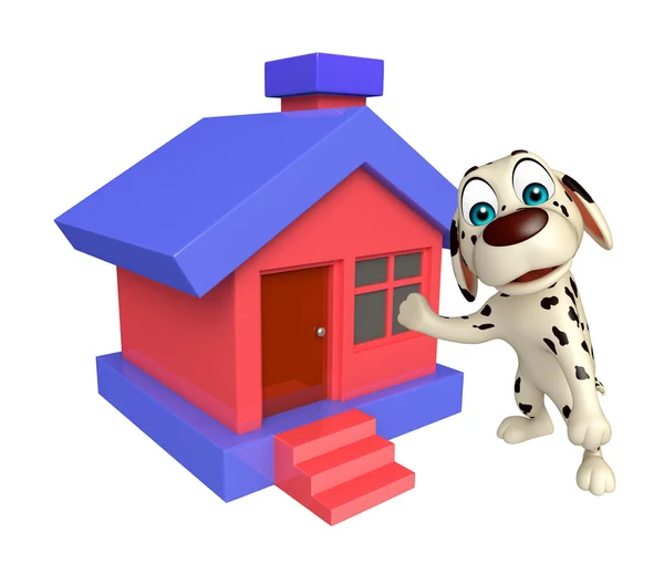 Dog cartoon character  with home — Stock Photo, Image