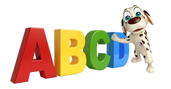 Personnage de dessin animé pour chien avec signe ABCD — Photo