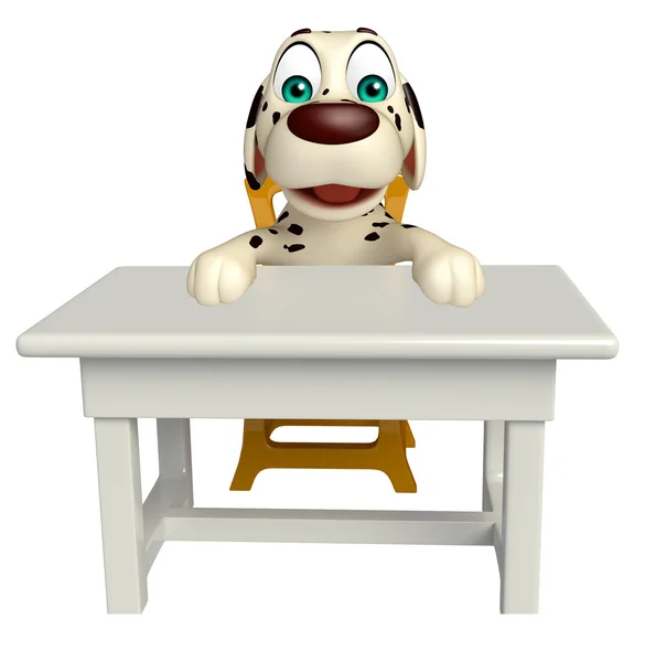 Fun Dog cartoon character  with table and chair — Stock Photo, Image