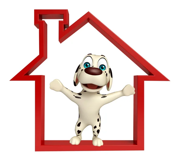 Cute Dog cartoon character  with home sign — Stock Photo, Image