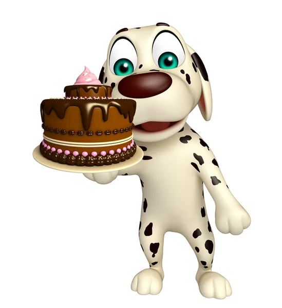 Fun  Dog cartoon character  with cake — Stock Photo, Image