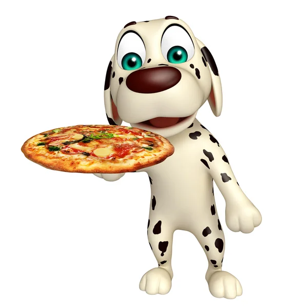 ピザとかわいい犬漫画のキャラクター — ストック写真