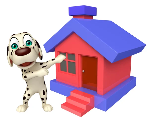 Dog cartoon character  with home — Stock Photo, Image