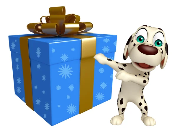 Personaje de dibujos animados para perros con caja de regalo —  Fotos de Stock