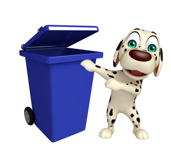 Hond stripfiguur met vuilnisbak — Stockfoto
