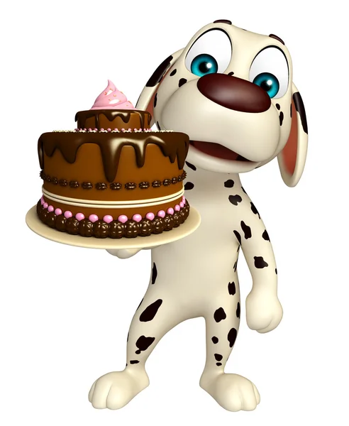 Divertido perro personaje de dibujos animados con pastel —  Fotos de Stock
