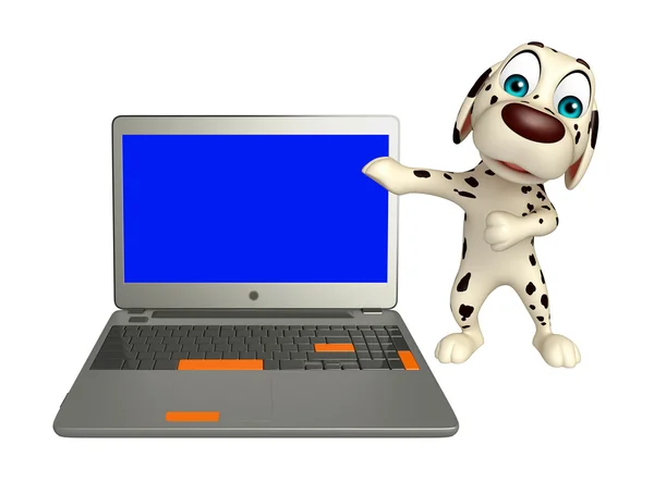 Eğlenceli köpek çizgi film karakteri ile laptop — Stok fotoğraf