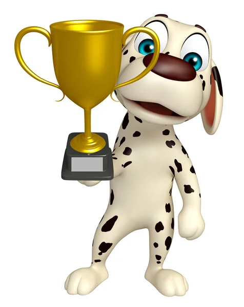 Zabawy pies postać z kreskówek z zwycięski Puchar — Zdjęcie stockowe