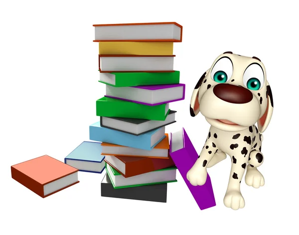 Cão bonito personagem de desenho animado com pilha de livro — Fotografia de Stock